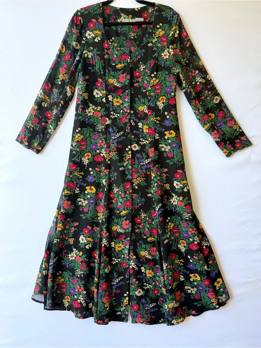 Vintage 90s Liz Claiborne Black Floral Maxi Dress Cottagecore Corset Back Sz 8